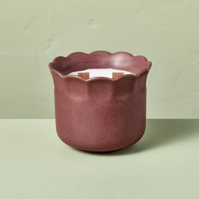 2 Wooden Wick Ceramic Scalloped Rim Black Oak and Persimmon Jar Candle 11oz - Hearth & Hand™ with Magnolia | Target