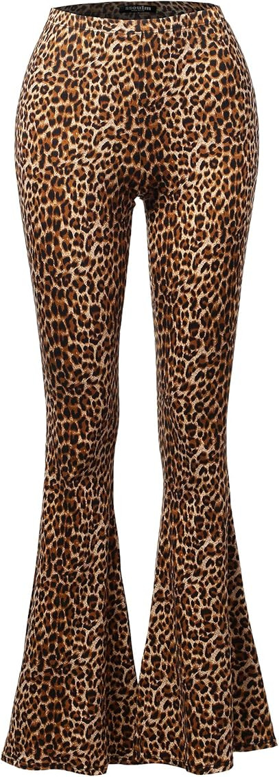 SSOULM Women's Stretchy Wide Leg High Waist Bell Bottom Flare Pants Leopard L at Amazon Women’s... | Amazon (US)