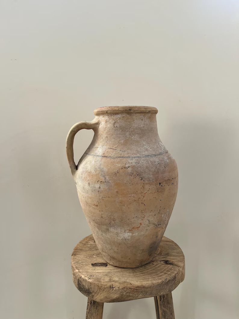 Turkish Terracotta Vase With Handle | Rustic Mediterranean Vessel | Vintage Pottery Vase - Etsy | Etsy (US)