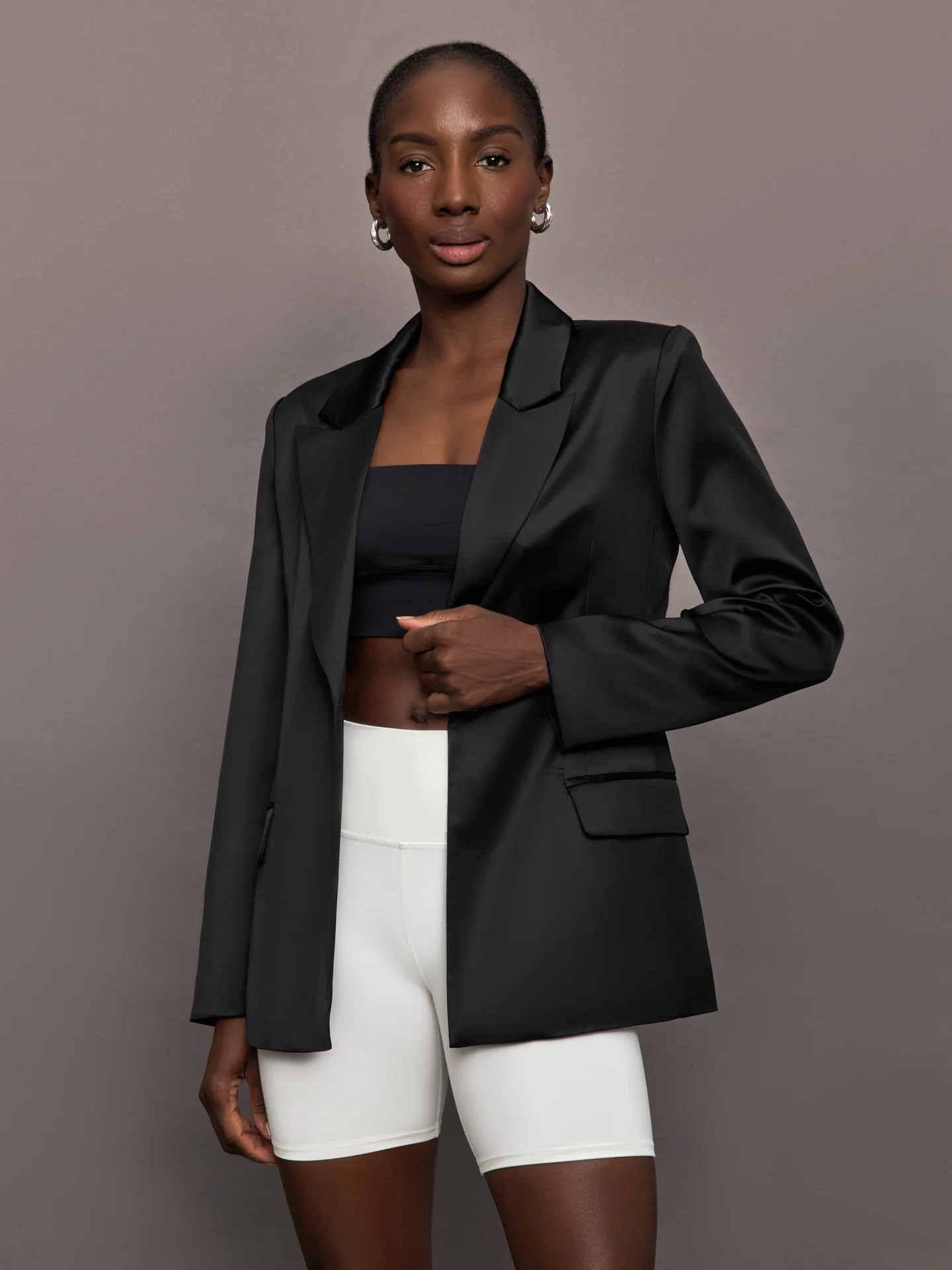 Carbon38 Satin Blazer - Black - Size S | Carbon38