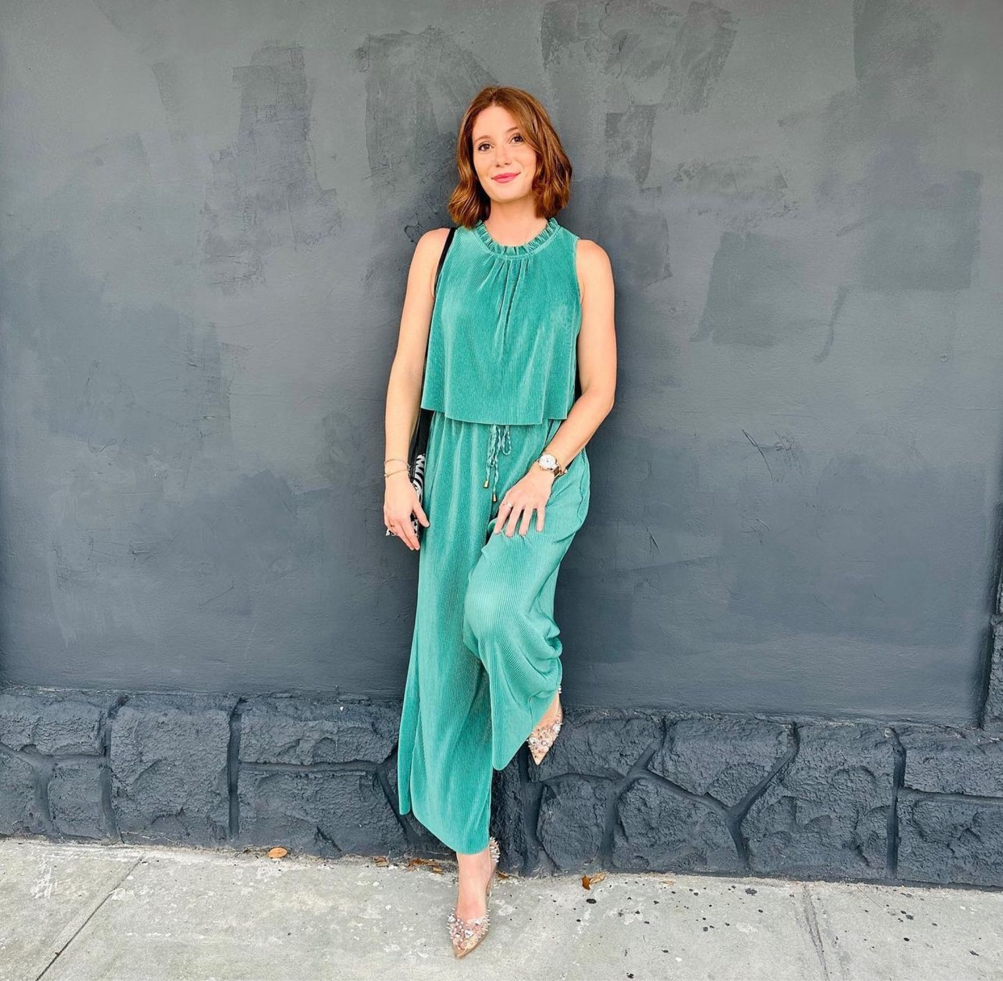 Green jumper and clear heels

#LTKWedding