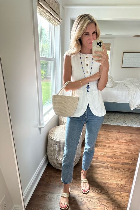 Friday night pizza run! Wearing an xs in the linen vest (if you have a bigger chest you may want to size up), bag is Abby Alley, jeans are tts, gold sandals are ones I wear constantly (tts), necklace is Zara!

#LTKStyleTip