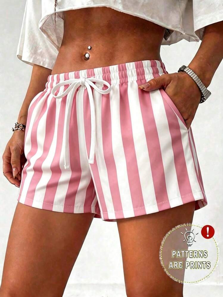 Women's Casual Printed Shorts, Crafted From A Soft, Smooth, And Skin-Friendly Knit Fabric, Featuring A Drawstring Waist, Pockets, And Slight Stretch | SHEIN