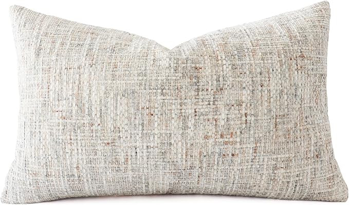 Textured Neutral Lumbar Pillow Cover 12x20 Inch Soft Woven Chenille Accent Boho Farmhouse Rectang... | Amazon (US)
