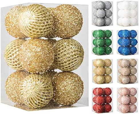 Amazon.com: 3.15" Christmas Ball Ornaments 12 pcs Glitter Sequin Foam Ball Shatterproof Christmas... | Amazon (US)