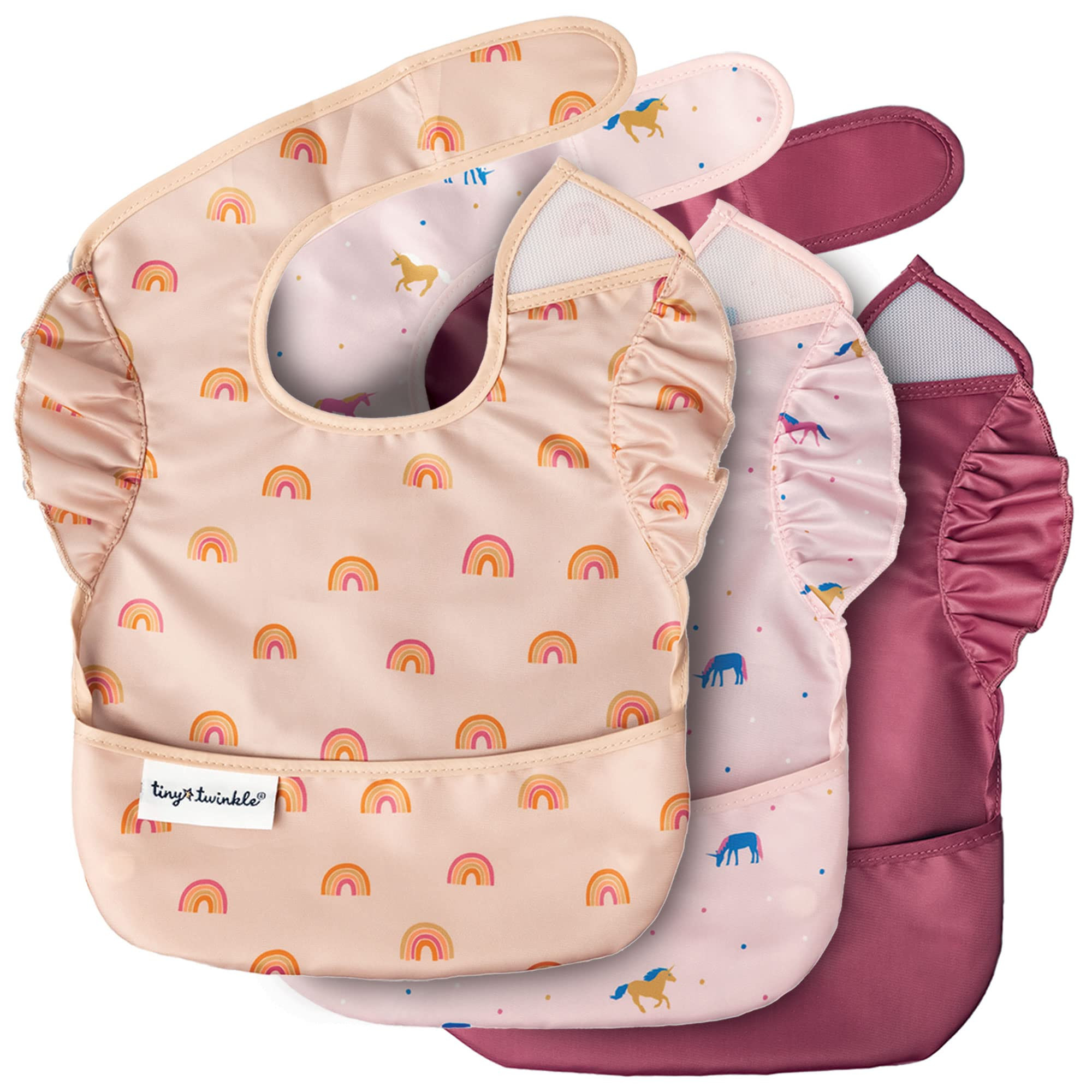 Tiny Twinkle Mess-Proof Baby Bibs for Eating | Waterproof, Wipeable Toddler Bibs with Catch-All P... | Amazon (US)