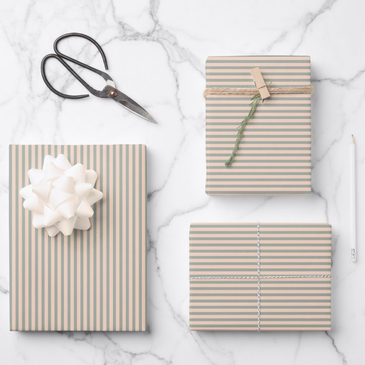 Simple Sage Green Blush Pink Striped Pattern Wrapping Paper Sheets | Zazzle | Zazzle