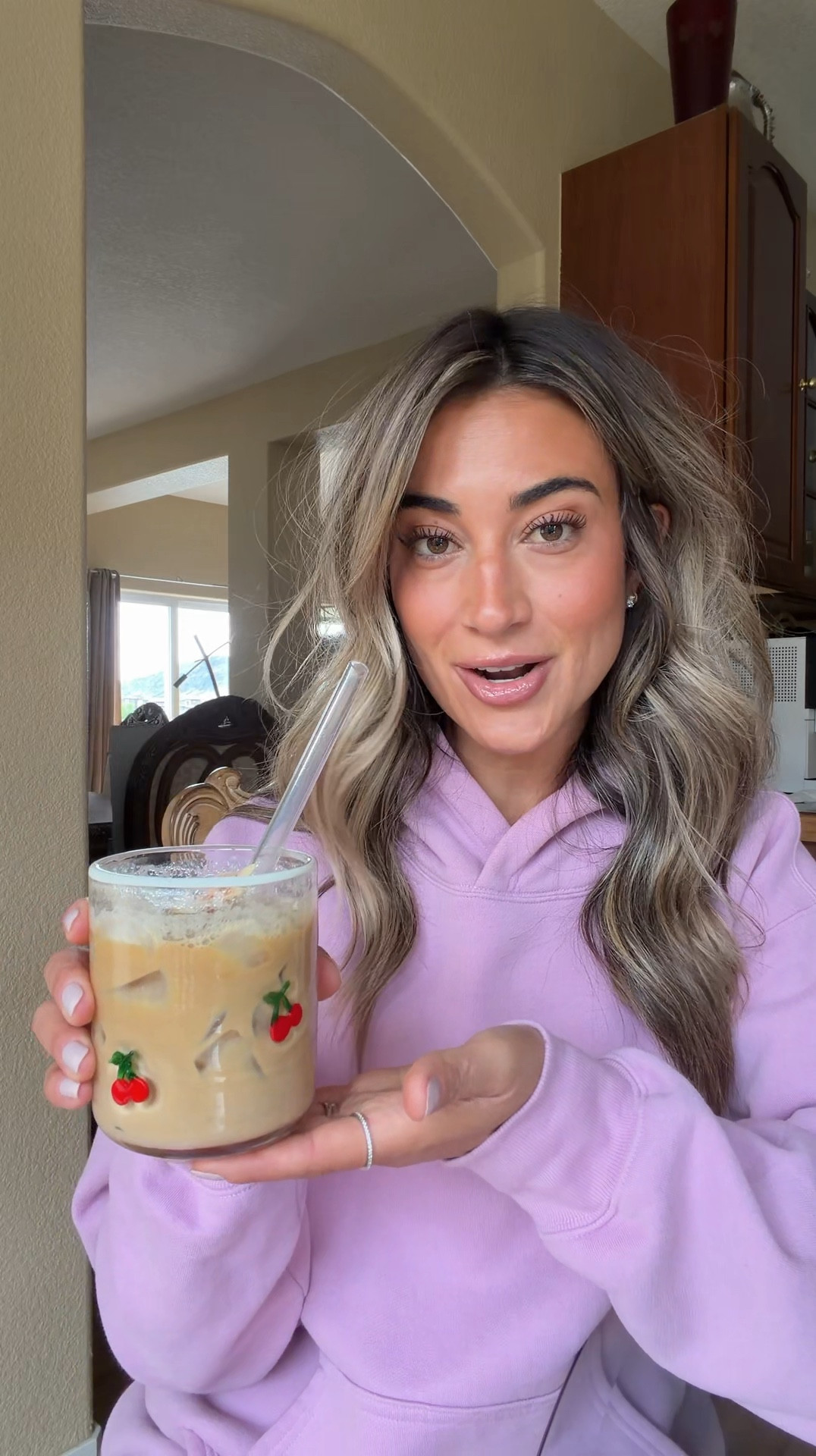 My homemade toasted coconut iced latte!! 
Toasted Coconut Iced Latte 🥥🌴
+ 1 tbsp toasted coconut vanilla creamer from Chobani
+ 1/2 cup of your milk of choice
+ 2 shots of espresso
+ toasted coconut flakes on top
