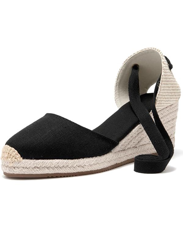 U-lite Women's Espadrille FLat Sandals Closed Toe Ankle Wrap,Classic Lace Up Summer Dressy Flat S... | Amazon (US)