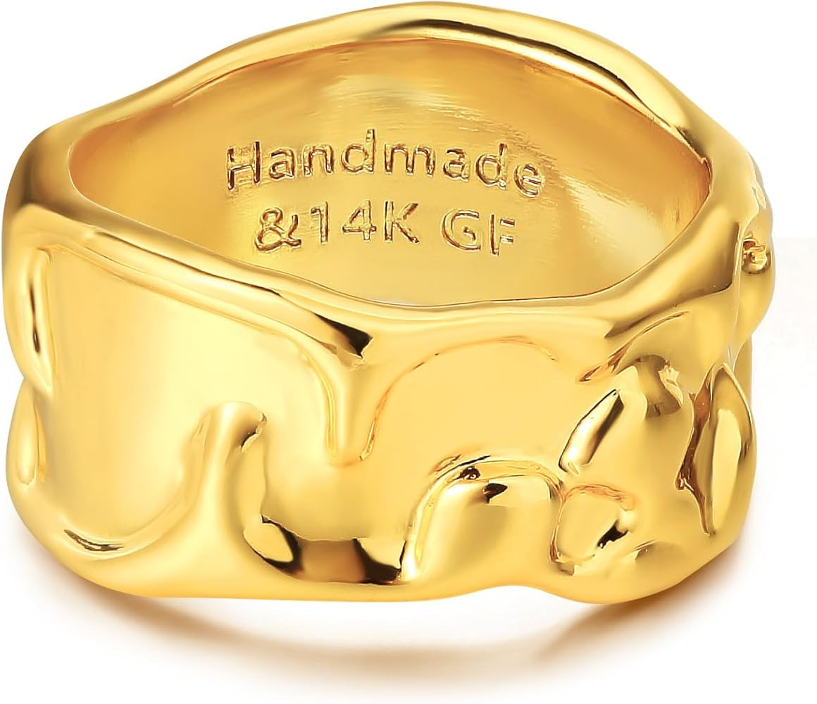 Gold Ocean Wave Ring for Women 14K Gold Plated Minimalist Stack Irregular Wide Band Finger Jewelr... | Amazon (US)