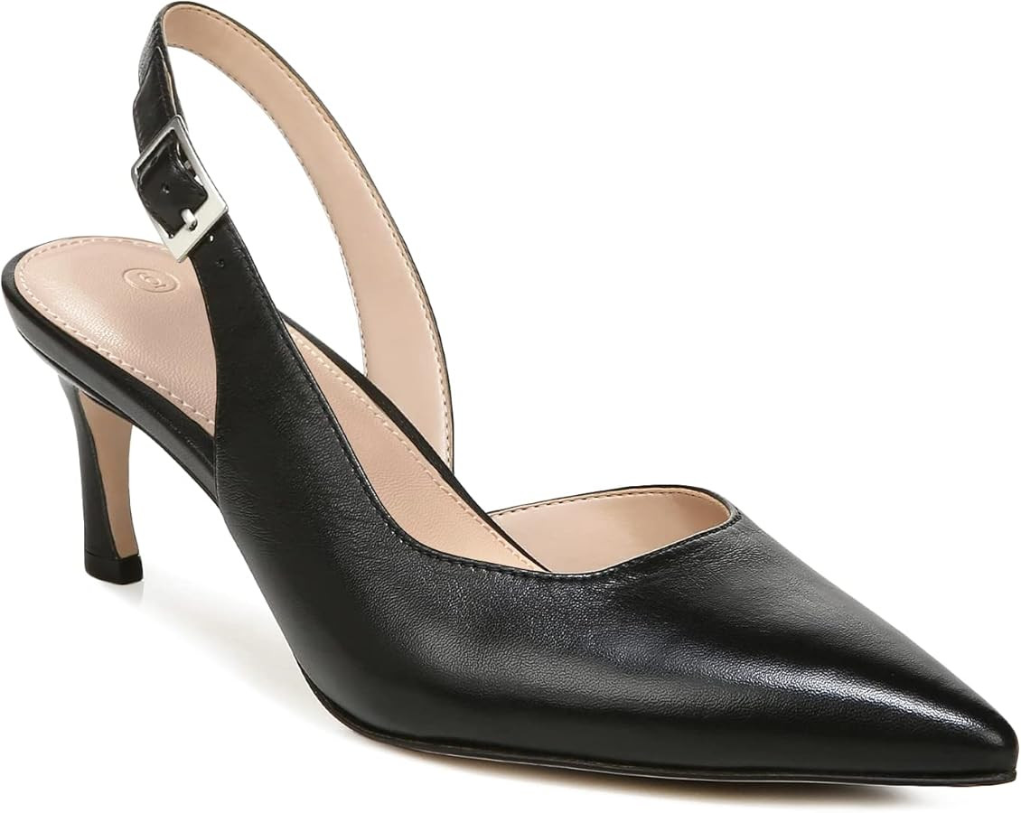 Womens Slingback Heels Low Kitten Pumps Pointed Toe Stiletto Elegant Office Dress Shoes | Amazon (US)