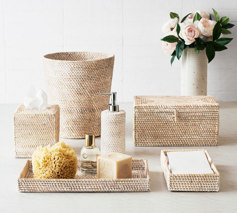 Tava Handwoven Rattan Bathroom Accessories | Pottery Barn (US)