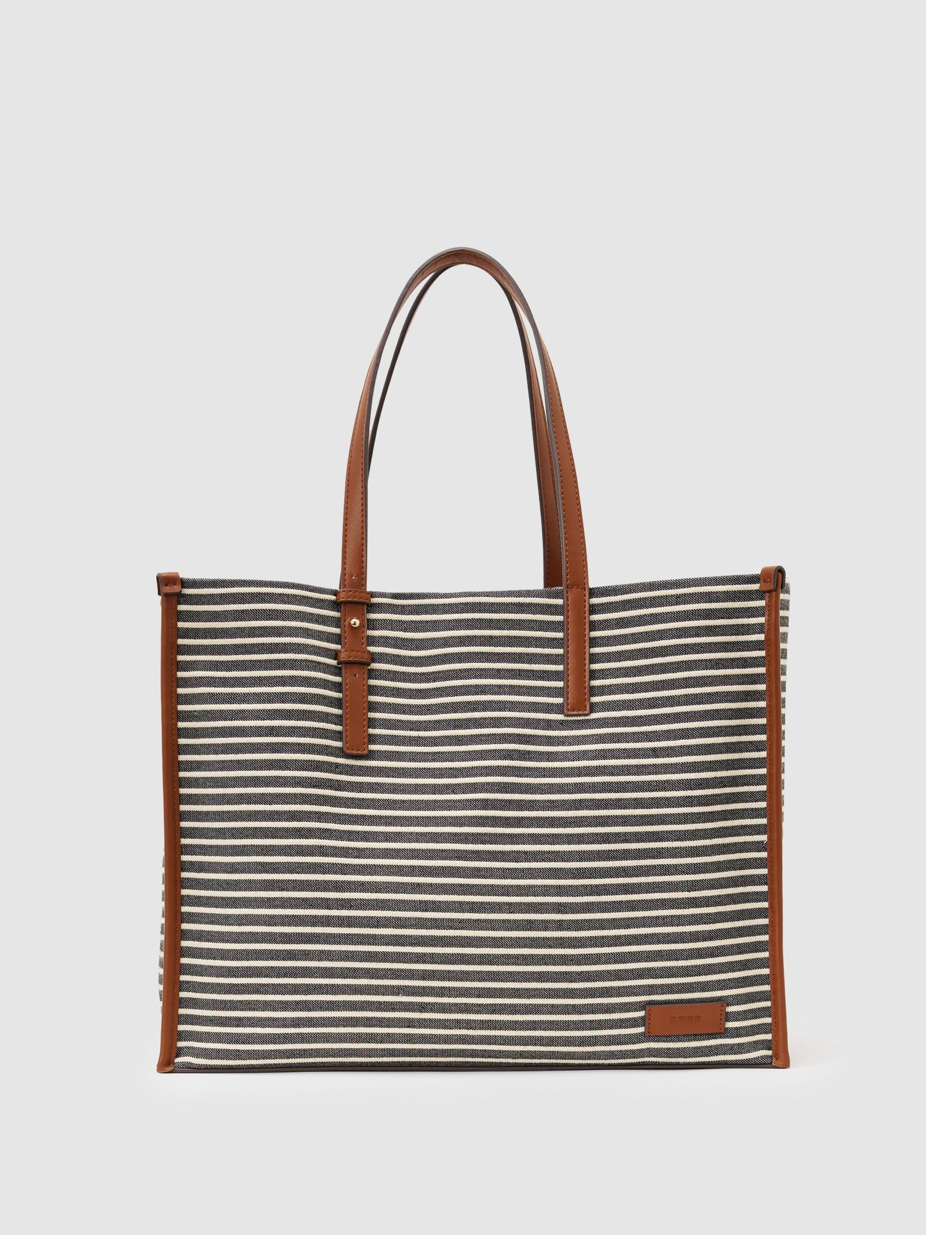 Reiss Striped Canvas Tote Bag in Navy/Off White | REISS | Reiss US