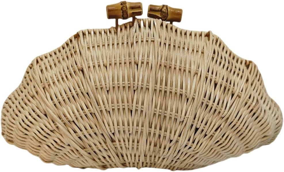 UMREN Hand-woven Shell Shaped Rattan Clutch Bag Summer Straw Clutch Purse Beach Wicker Handbags f... | Amazon (US)