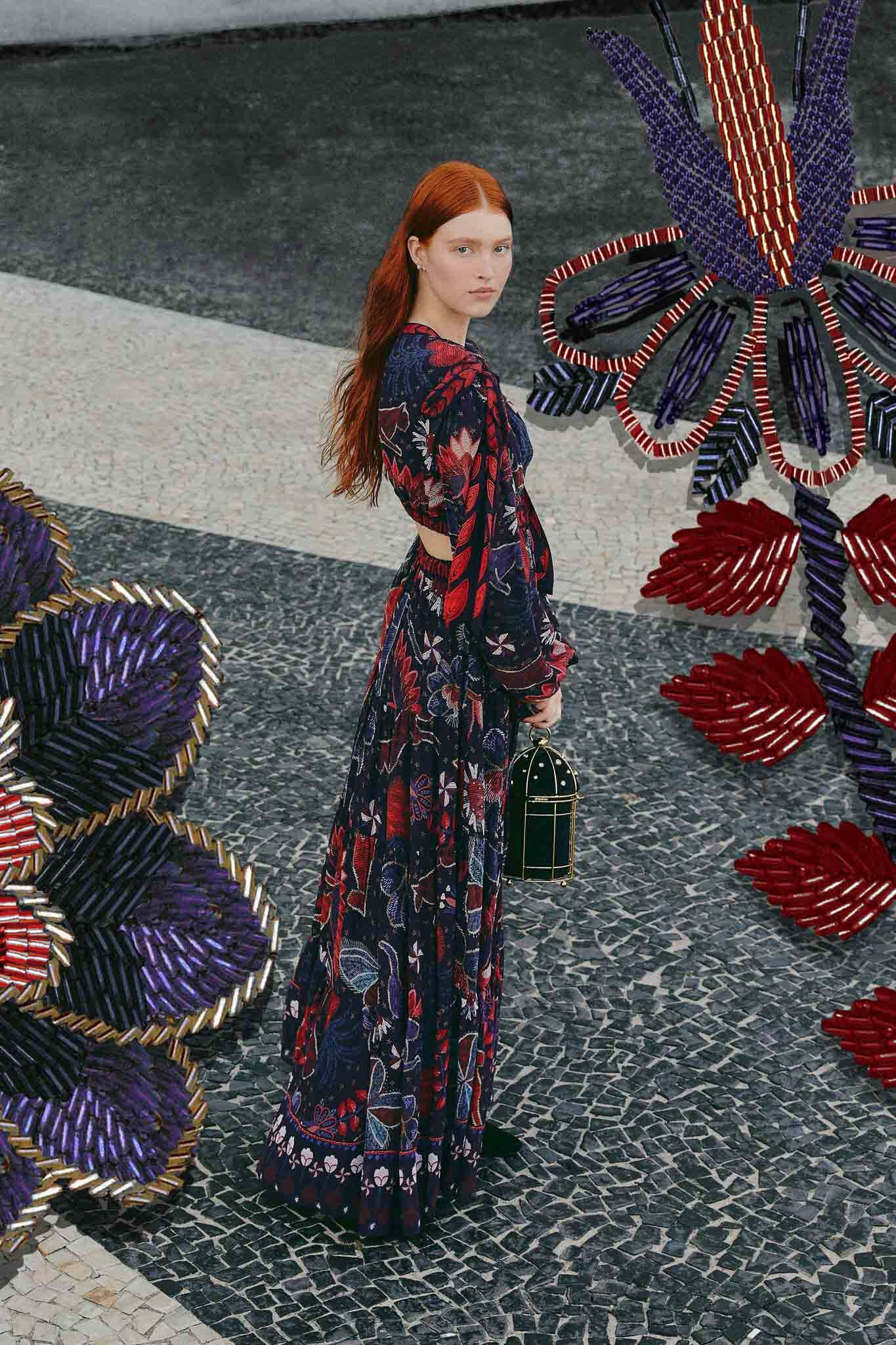 Dark Blue Tropical Shine Cut Out Maxi Dress | FarmRio (US)