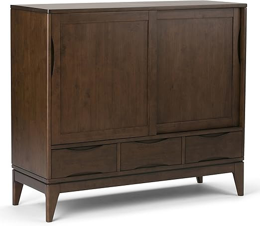 SIMPLIHOME Harper SOLID WOOD 48 inch Wide Mid Century Modern Medium Storage Cabinet in Walnut Bro... | Amazon (US)