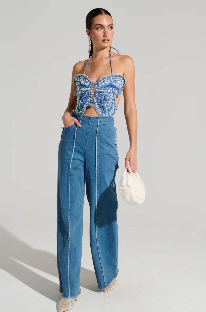 SPREAD YOUR WINGS DENIM BUTTERFLY JUMPSUIT | AKIRA