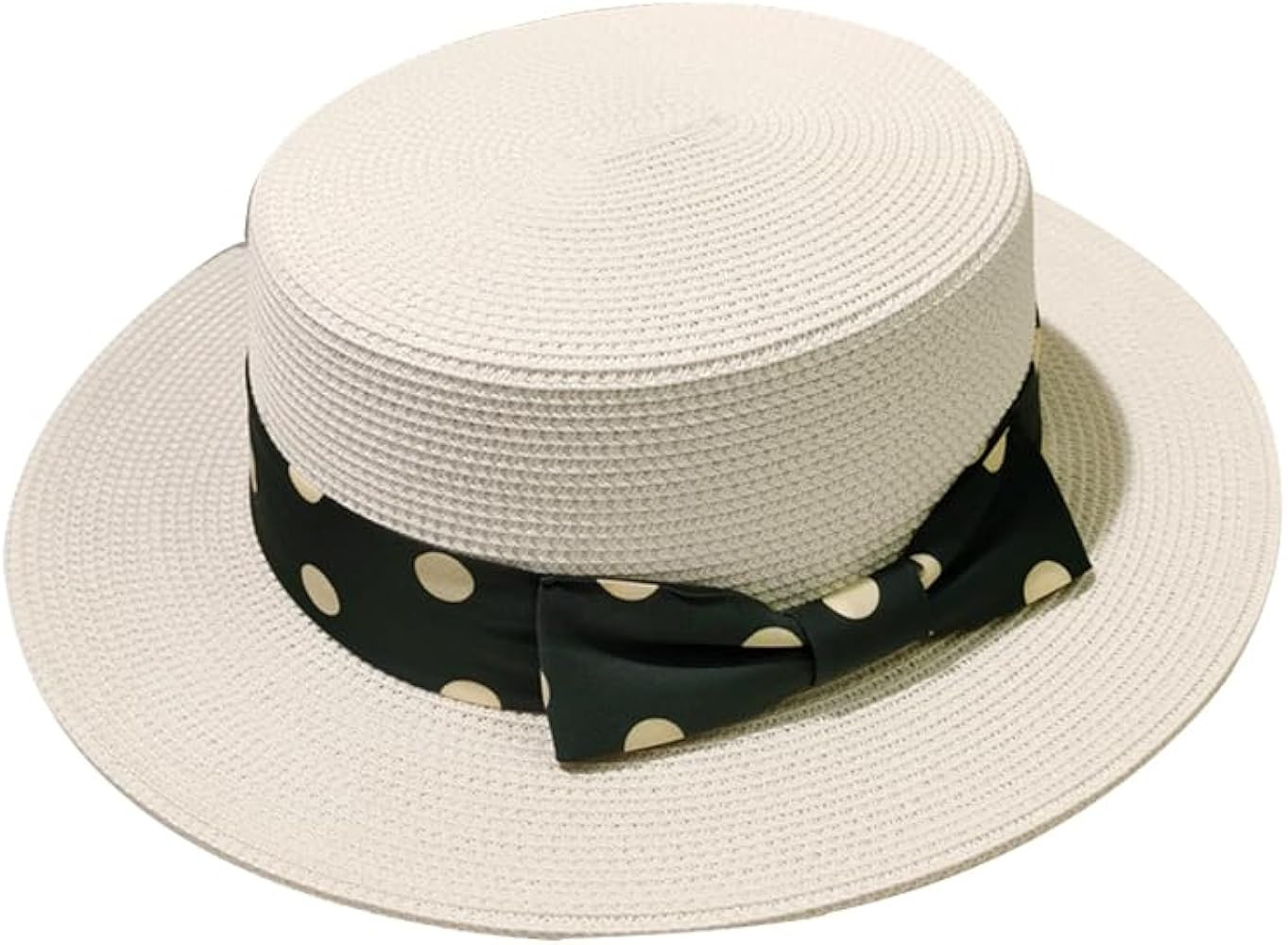 Foldable Sun Hats for Women Wide Brim Straw Boater Hat with Polka Dot Ribbon Beach Hat for Summer | Amazon (US)