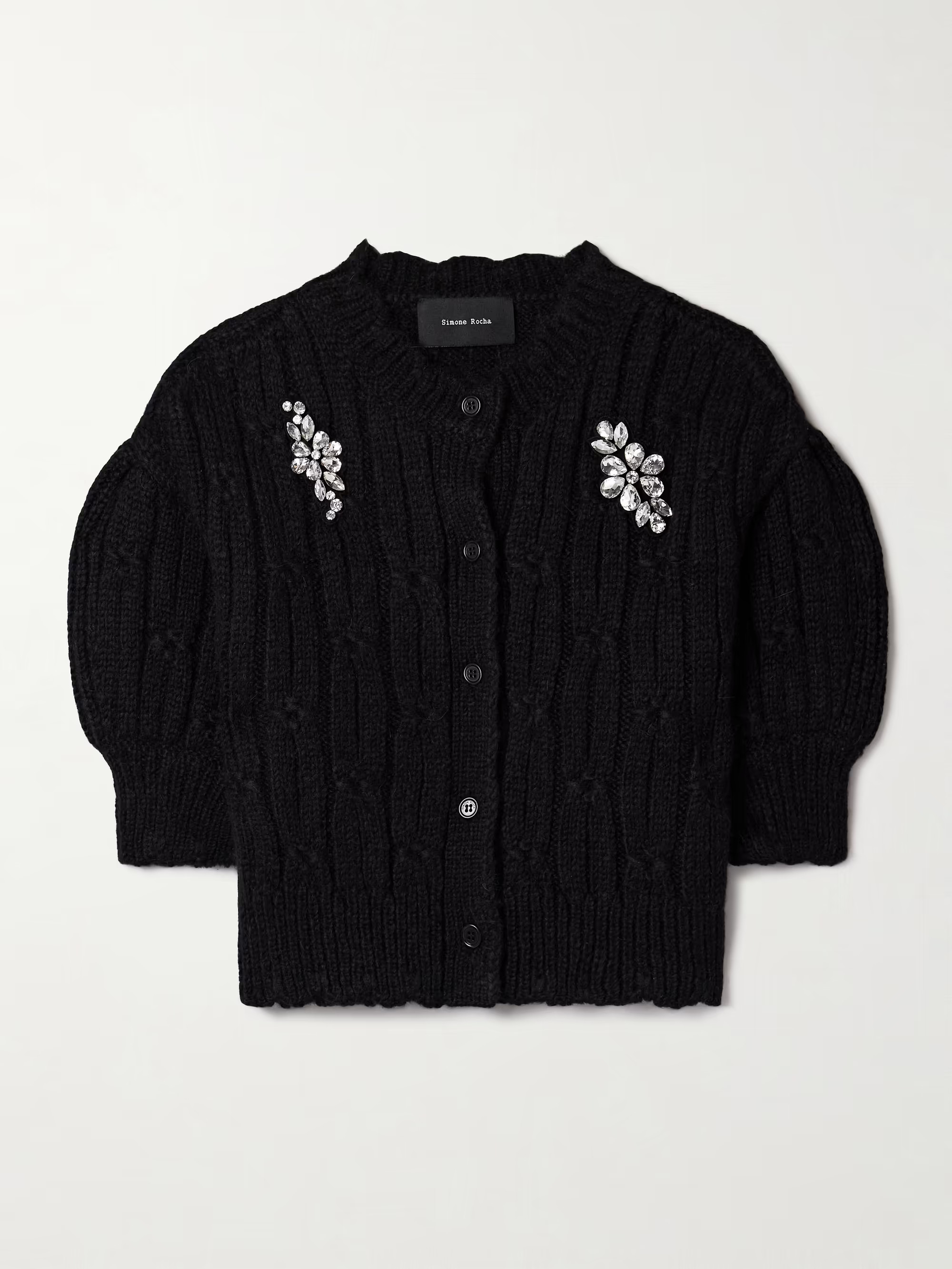 Cropped crystal-embellished scalloped cable-knit alpaca-blend cardigan | NET-A-PORTER (US)