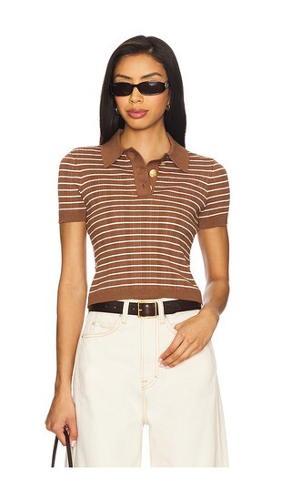 Camelia Stripe Short Sleeve Polo in Brown & Ivory | Revolve Clothing (Global)