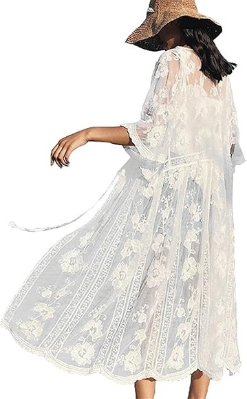 Kimono White lace Kimono White Duster Open Front Embroidered lace Kimono Cardigan for Women (One ... | Amazon (CA)