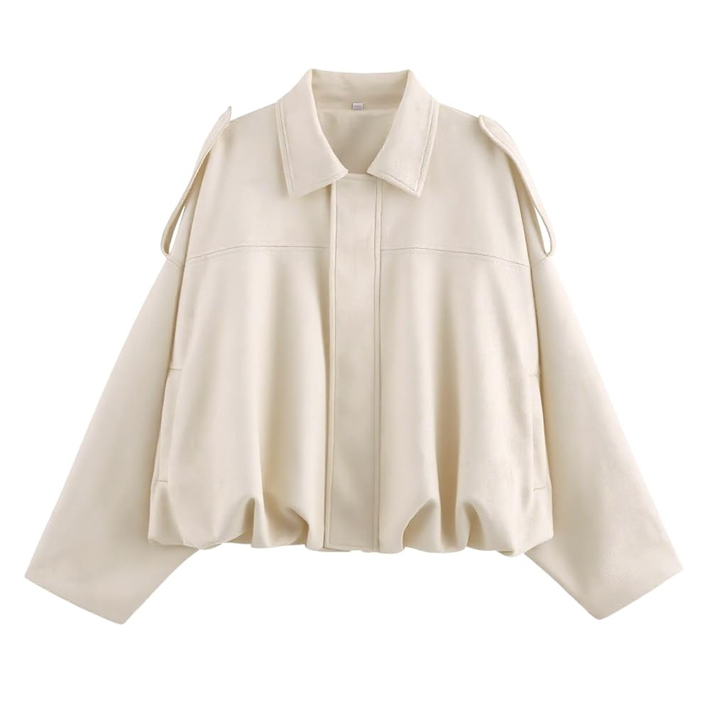 Xunger Women's Faux Suede Bomber Jacket Spring Lapel Pilot Coat Casual Oversized Long Sleeves Tre... | Amazon (US)