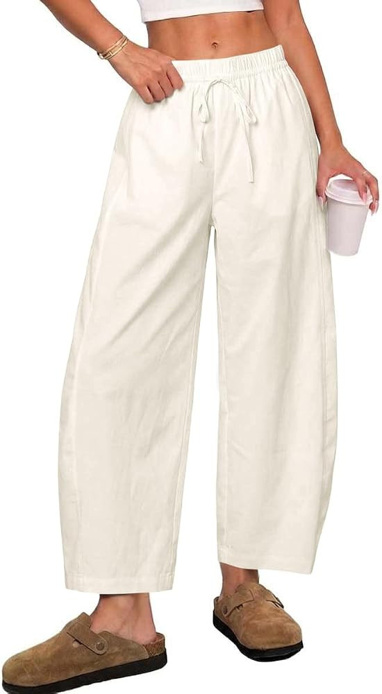 Tankaneo Womens Baggy Barrel Pants High Waist Wide Leg Cropped Trousers | Amazon (US)