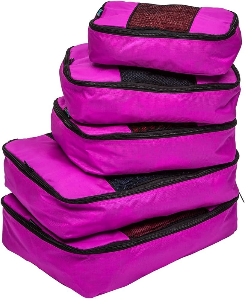 TravelWise Luggage Packing Organization Cubes 5 Pack, Pink, 1 Small, 2 Medium, 2 Large | Amazon (US)