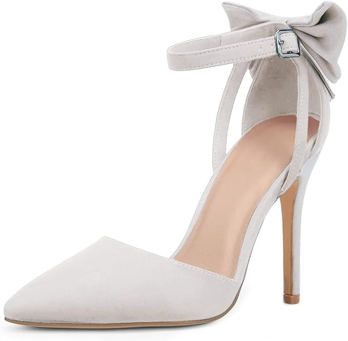 Fashare Womens High Heels Bow Tie Back Sexy Stiletto Ankle Strap Wedding Dress Pumps Shoes | Amazon (US)