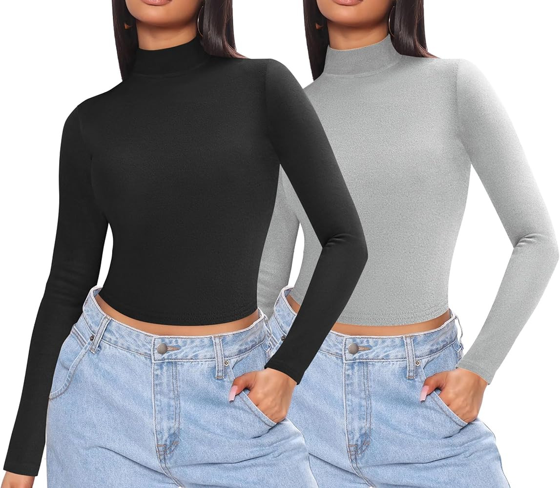 Zeagoo Women's Turtleneck Long Sleeve Shirts Tight Tshirts Basic Crop Tops Women Mock Neck Sweate... | Amazon (US)