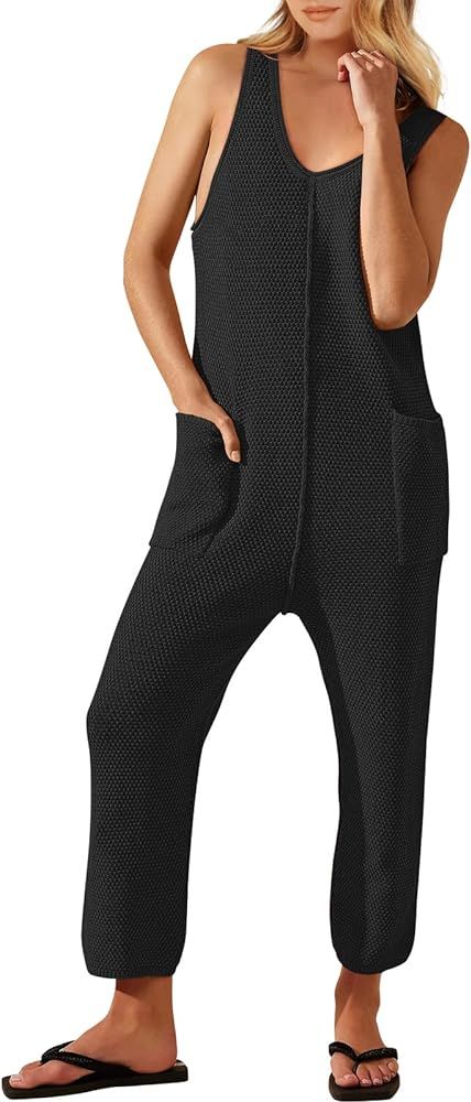 ANRABESS Womens Casual Sleeveless Knit Sweater Jumpsuits See Through Summer Cover Up One Piece Ou... | Amazon (US)