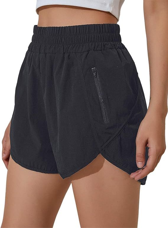 BMJL Women's Running Shorts Elastic High Waisted Shorts Pocket Sporty Workout Shorts Quick Dry At... | Amazon (US)