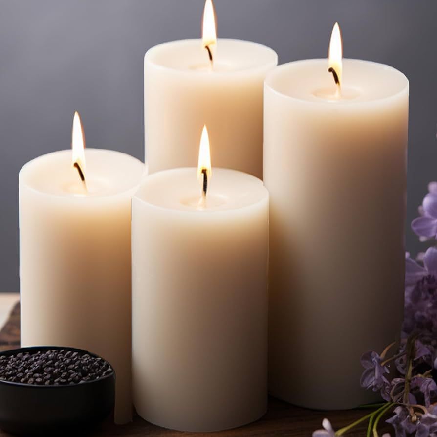 2.8x4 Pillar Candles Set of 6, Unscented Ivory Pillar Candles Bulk, Dripless and Long Clean Burni... | Amazon (US)