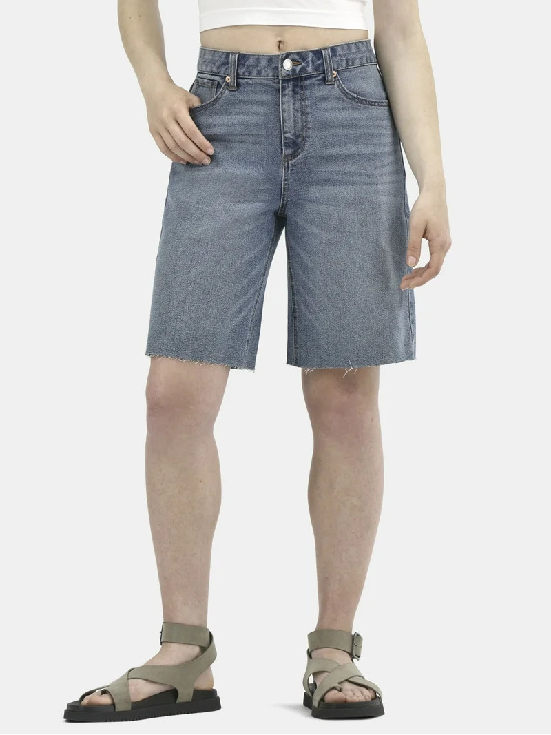 No Boundaries Denim Fray Jorts, Women's and Women's Plus | Walmart (US)