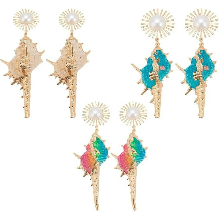 3 Pairs Shell Conch Earrings Ocean Seashell Dangle Earrings for Women Boho Pearl Sea Shell Earrin... | Walmart (US)
