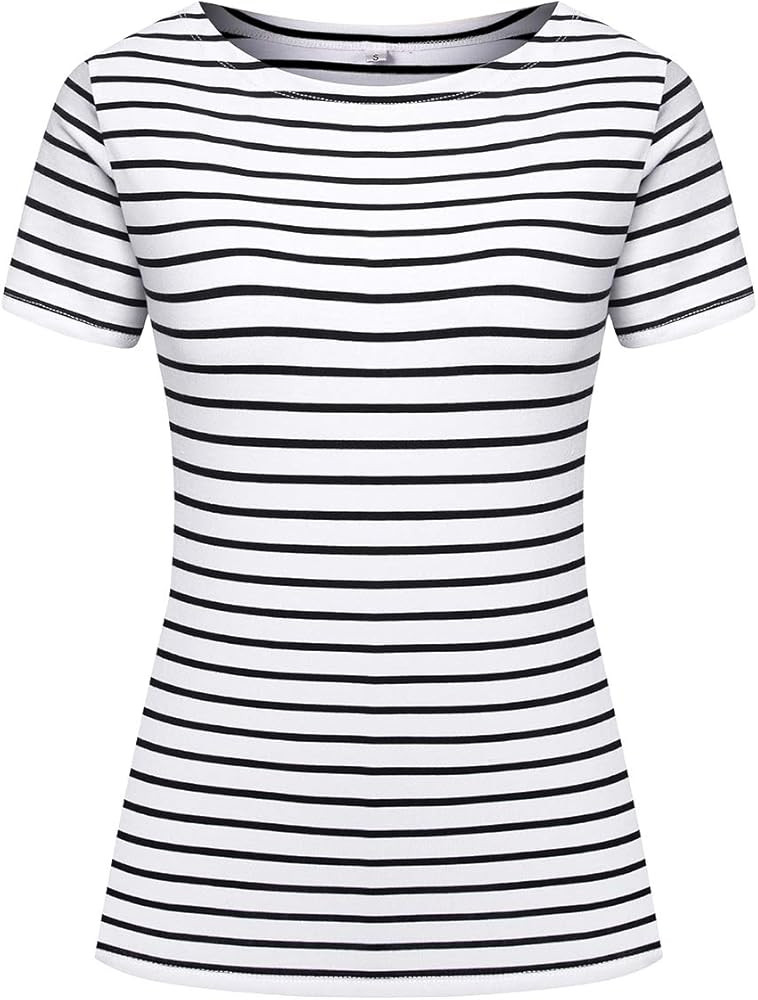 Women's Short Sleeve Striped T-Shirt Tee Shirt Tops Casual Loose Fit Blouses | Amazon (US)