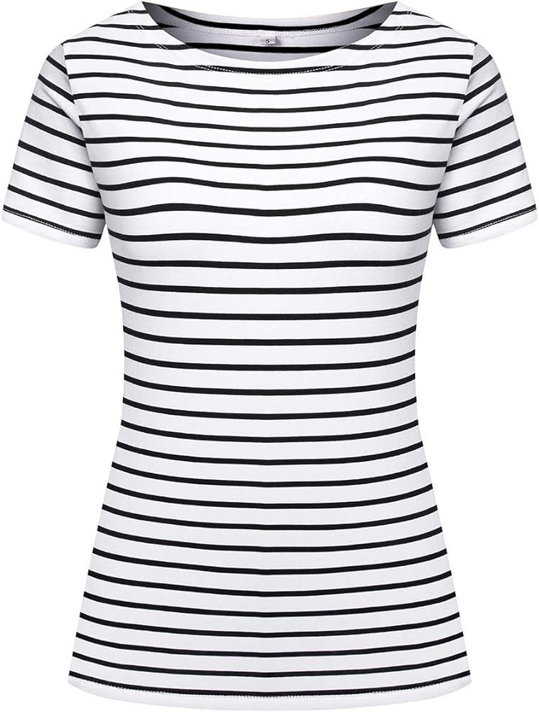 Women's Short Sleeve Striped T-Shirt Tee Shirt Tops Casual Loose Fit Blouses | Amazon (US)