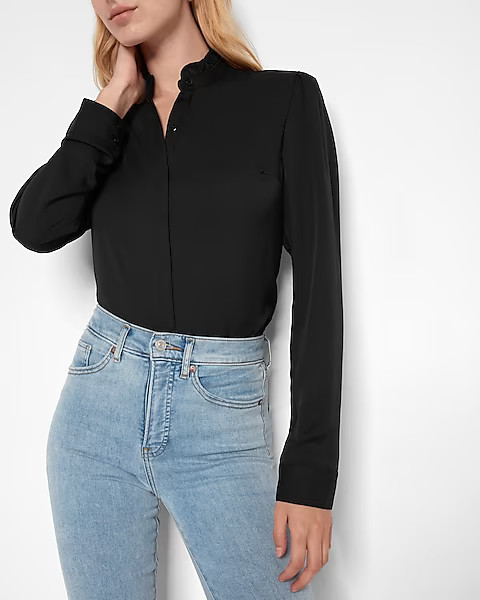 Ruffle Neck Relaxed Portofino Shirt | Express