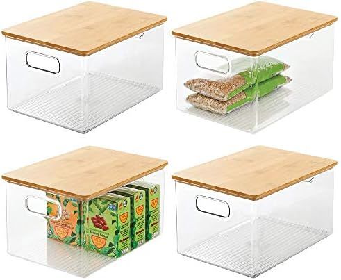 mDesign Plastic Stackable Kitchen Pantry Cabinet, Food Storage Bin Box with Handles, Lid - Organi... | Amazon (US)