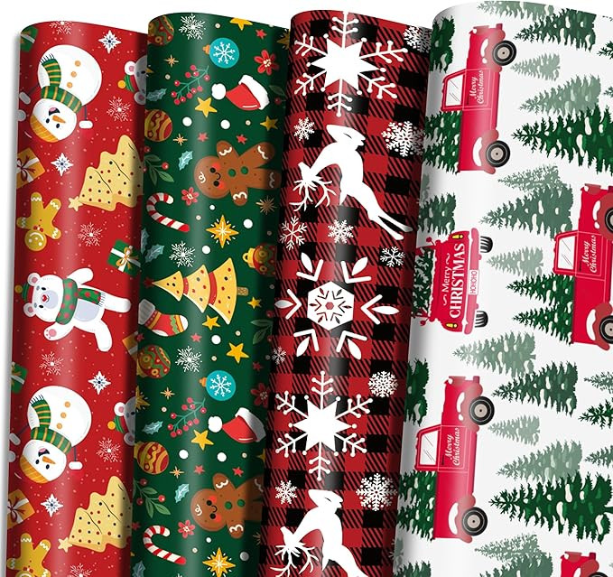 OHOME Christmas Wrapping Paper - Jumbo Sheets - Christmas Decorations | CHRISTMAS Gift Bags | Red... | Amazon (US)