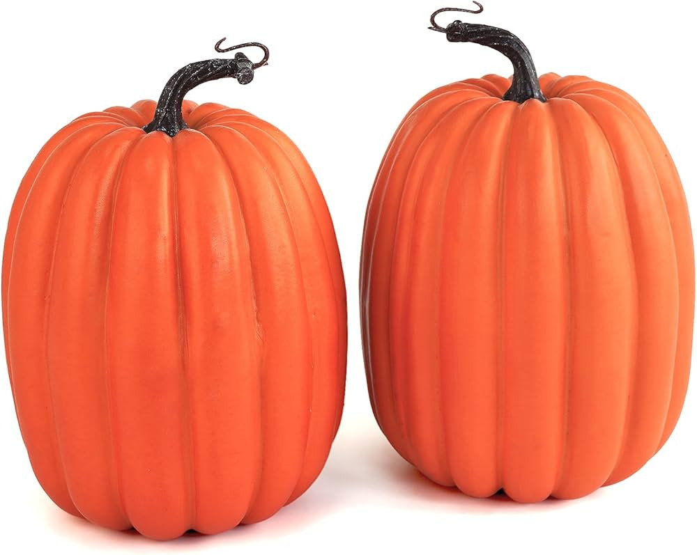 Artmag 8 Inch Large Artificial Pumpkins, 2PCS Big Orange Faux Foam Harvest Pumpkins for Fall Autu... | Amazon (US)