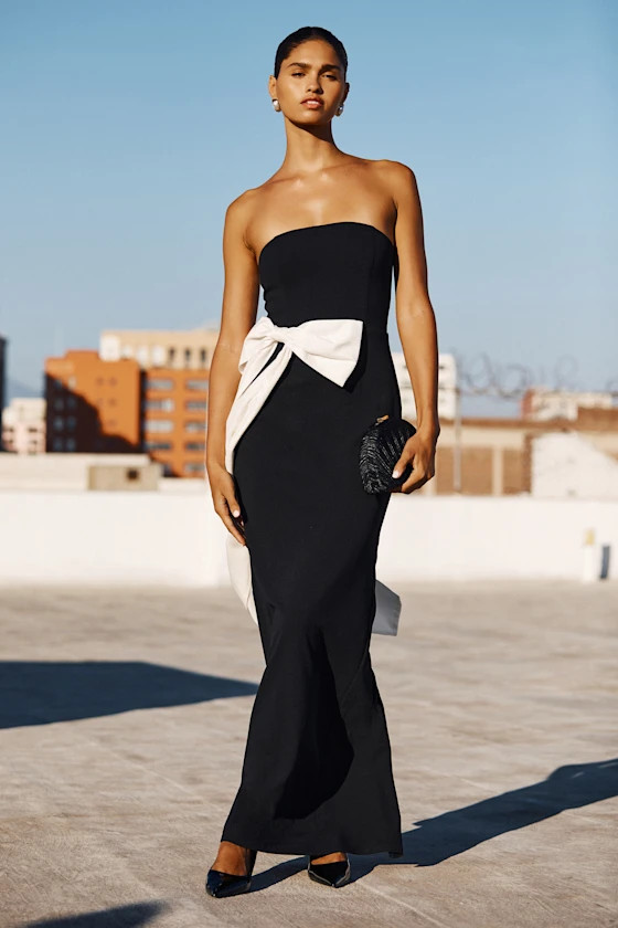 Marvelous Vision Black Strapless Bow Column Maxi Dress | Lulus