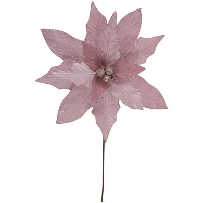 Northlight 24" Glittered Pink Poinsettia Christmas Stem Spray | Target