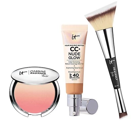 IT Cosmetics CC+ Nude Glow SPF 40 Foundation with Blush & Brush - QVC.com | QVC