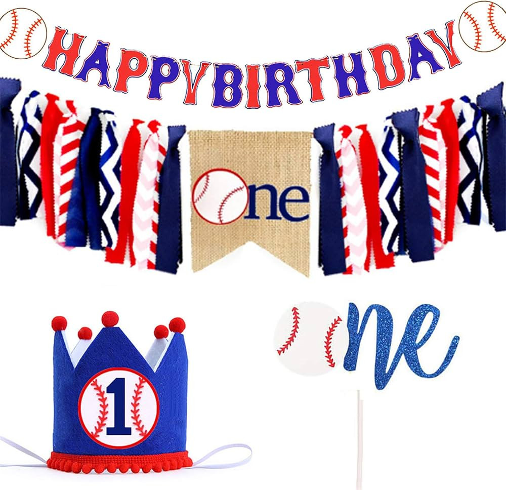 Baseball Happy Birthday Banner | Baseball Highchair Banner - Baseball Cake Topper - Baseball Birt... | Amazon (US)