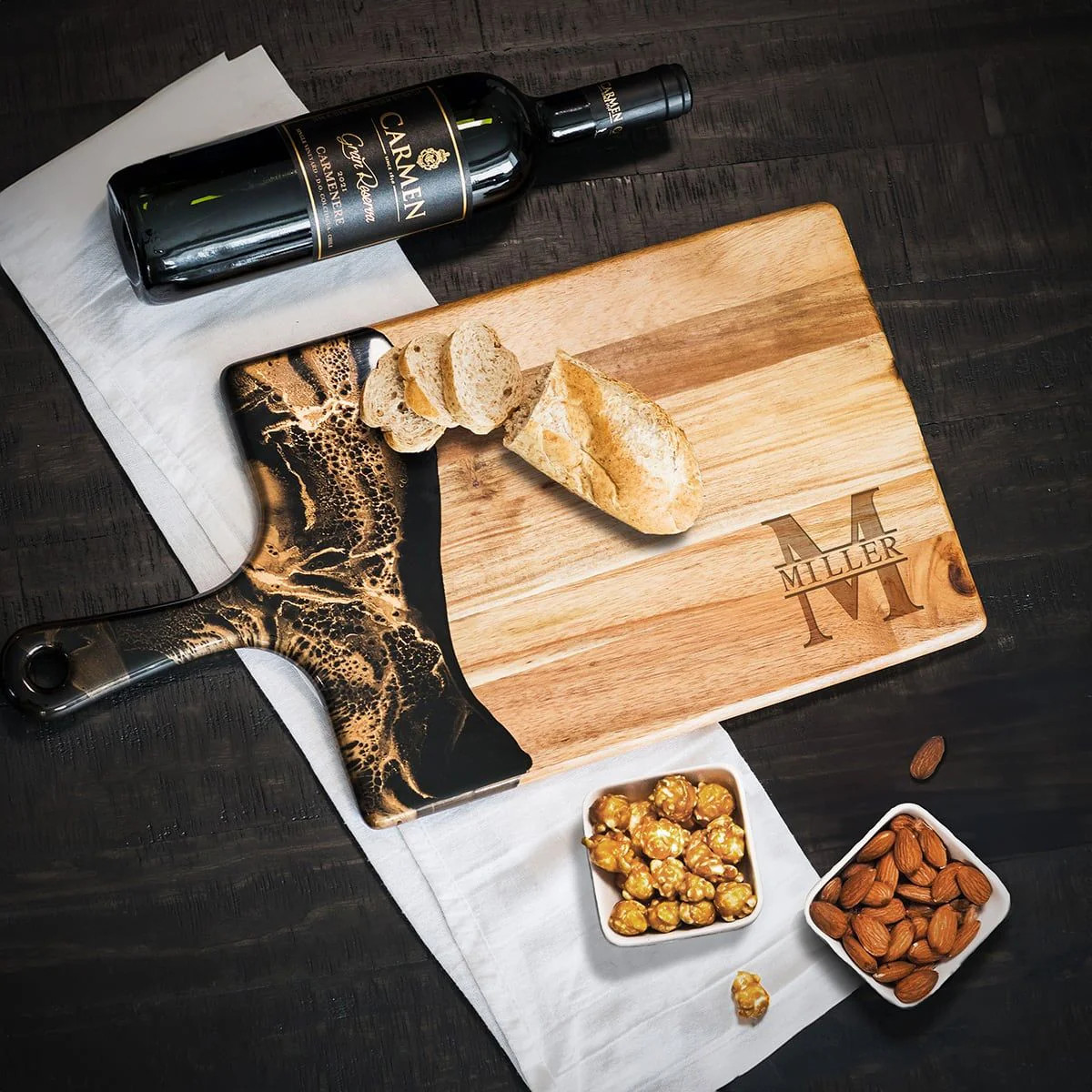 Belmont Charcuterie Serving Board - Artisan Black and Gold Resin | HomeWetBar.com