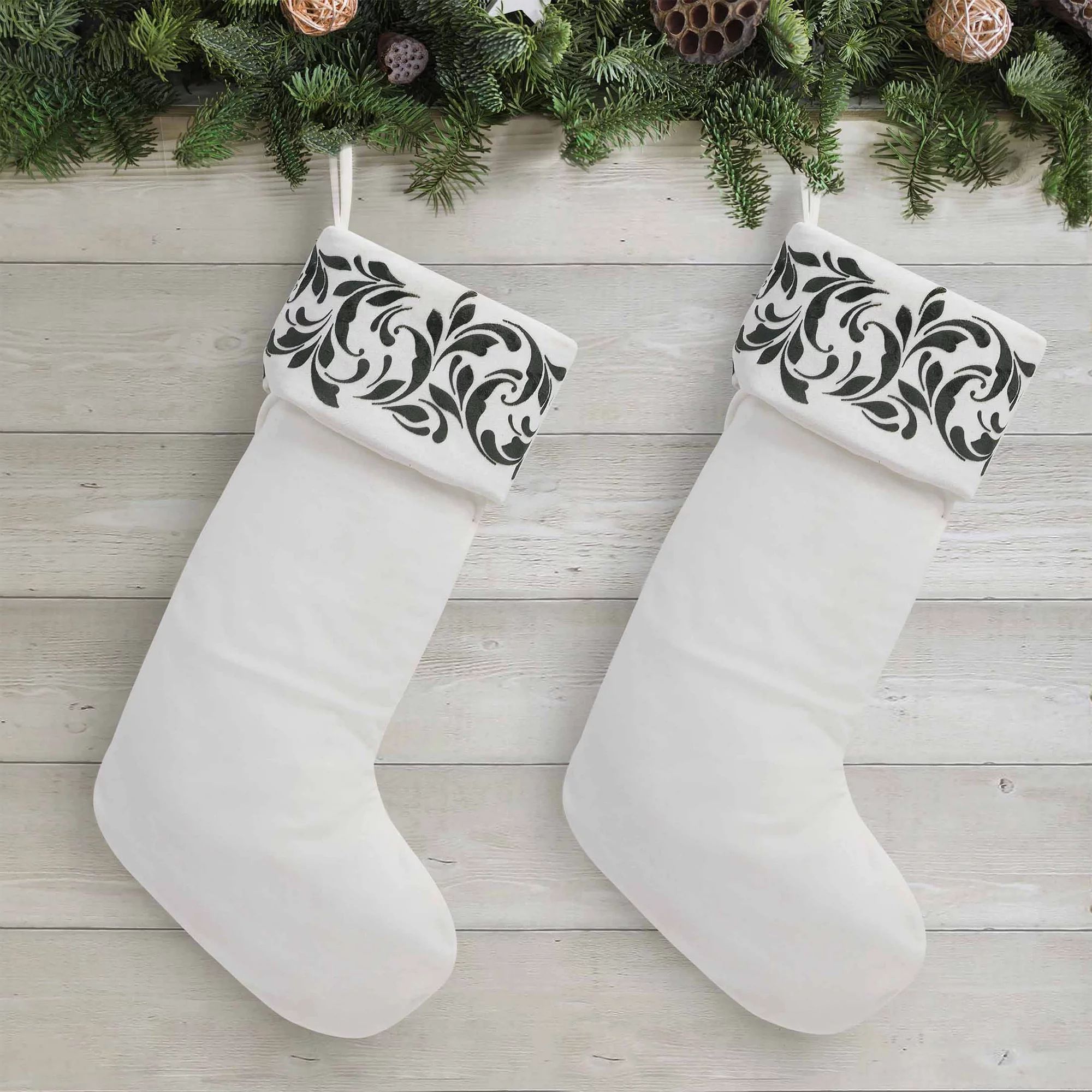 My Texas House Natalie Green Flocked Velvet Christmas Stockings, 20" x 10" (2 Count) | Walmart (US)