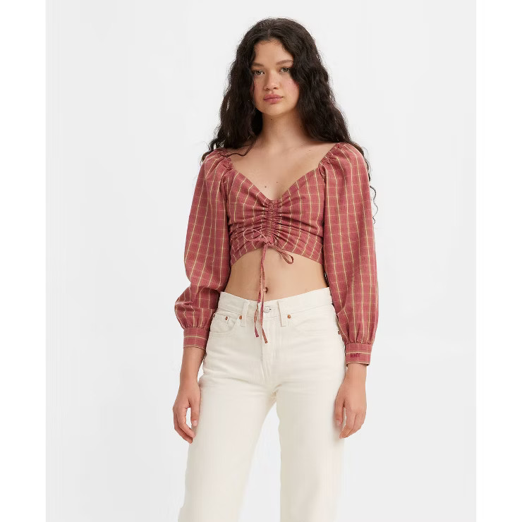 Levi's® Women's Puff Long Sleeve Devin Blouse - Red Plaid | Target