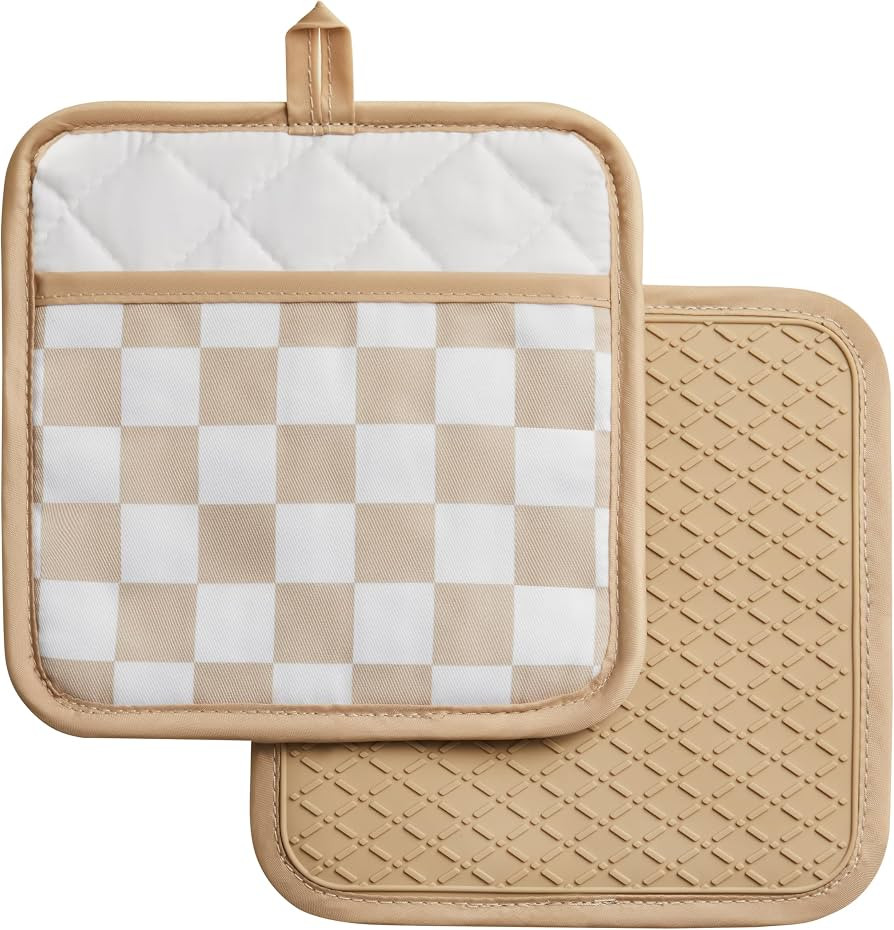 Ohocut Beige Checkered Pot Holder, Checkerboard Potholders for Kitchen, Silicone Pot Holders with... | Amazon (US)