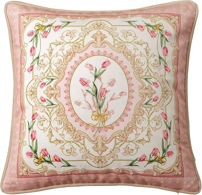 Spring Floral Throw Pillow Covers, Velvet Euro Shams Decorative Light Pink Throw Pillows 18x18 fo... | Amazon (US)